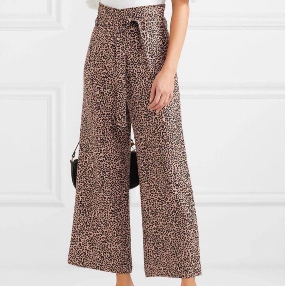 Reformation Jackie 100% Linen Leopard Print Wide-Leg Pants High Waist Wide Leg 2